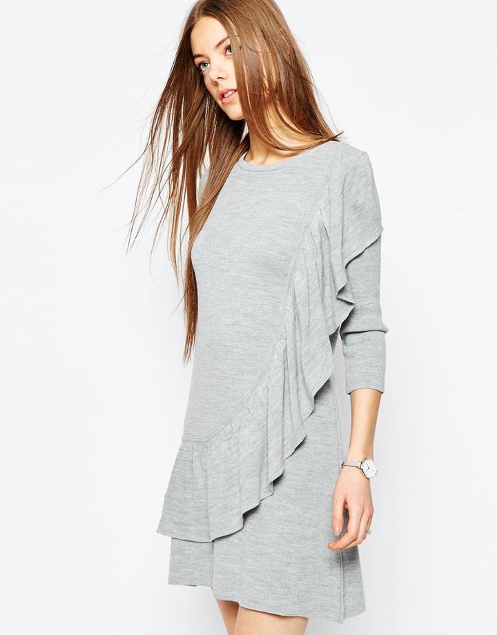 Asos Ruffle Detail Dress - Gray