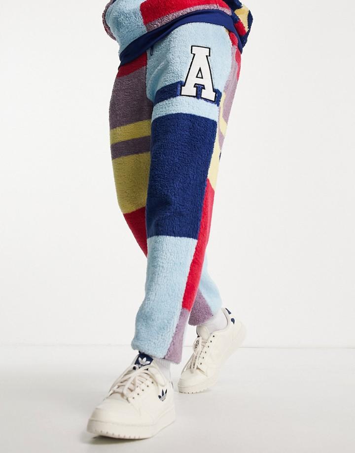 Asos Actual Oversized Sweatpants In Color Block Teddy Fleece With Logo In Red - Part Of A Set