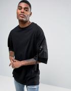 Asos Oversized T-shirt With Half Sleeve And Twill Shoulder Pocket - Black