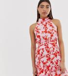 River Island High Neck Dress In Mixed Floral Print - Pink