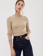 Asos Design Ribbed Sweater In Fine Knit - Beige