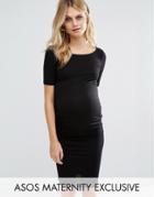 Asos Maternity Bardot Dress With Half Sleeve - Black