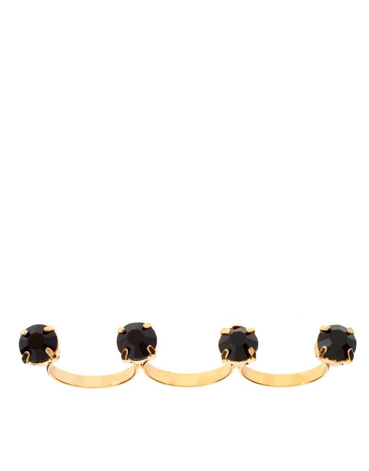 Asos Jewelled Triple Finger Ring - Black