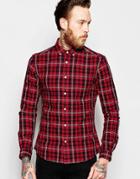 Asos Skinny Shirt In Red With Mini Tartan Check In Long Sleeve - Red