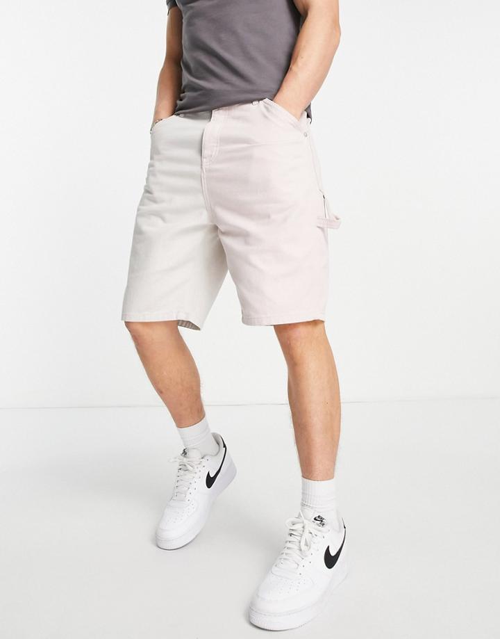 Topman Carpenter Denim Shorts In Pink