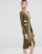 Daisy Street Midi Dress With Cut Outs - Khaki
