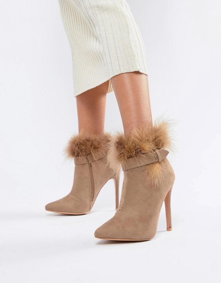 Missguided Faux Fur Trim Ankle Boots - Tan