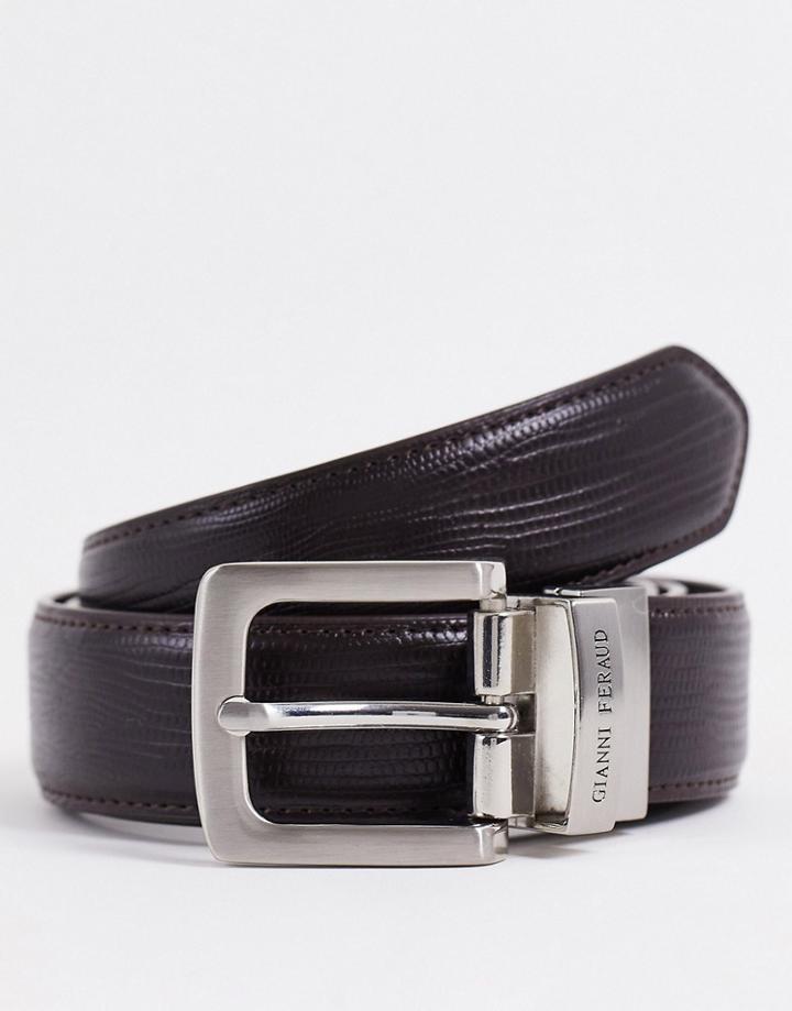 Gianni Feraud Reversible Real Leather Smooth/grain Belt In Brown