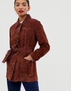 Asos White Suede Belted Jacket-brown