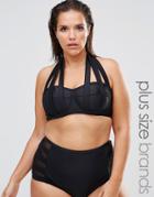 Monif C Curve Black Strappy Bikini Top - Black