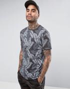 Bershka T-shirt In Black And Gray Floral Print - Multi