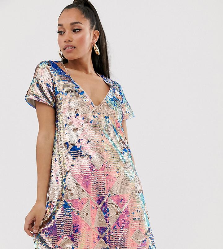 Tfnc Petite Sequin T-shirt Dress In Multi Sequin - Multi