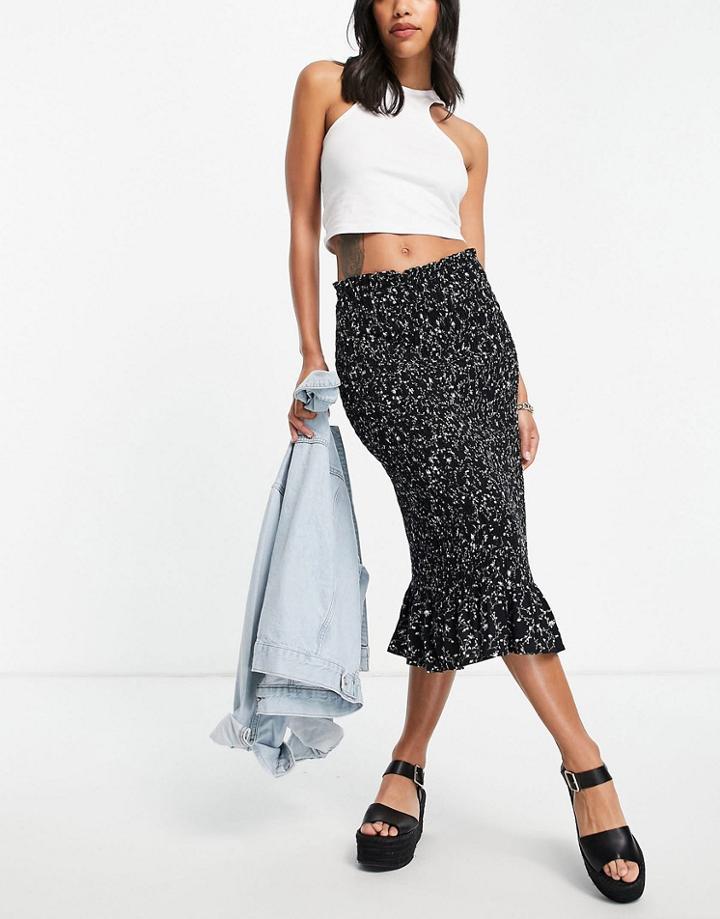 Object Jalke Printed Midi Skirt In Black