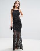 Lipsy Glitter Lace Fishtail Maxi Dress - Black