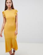 Hope & Ivy Lattice Back Pencil Dress With Ruffle-yellow