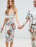 Asos Wedding Midi Dress With Tie Back In Pretty Floral Print - Multi