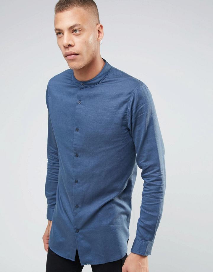 Adpt Longline Shirt With Grandad Collar - Navy