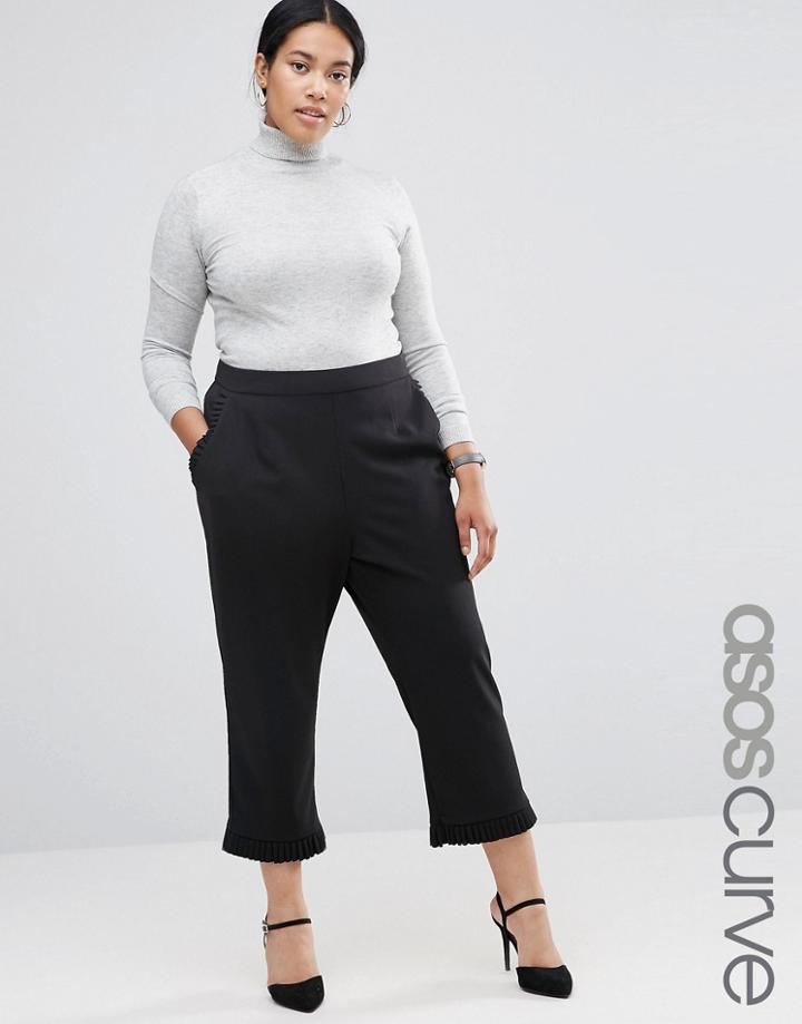 Asos Curve Peg Pant With Ruffle Hem - Navy