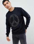 Love Moschino Sweat With Peace Studded Logo - Black