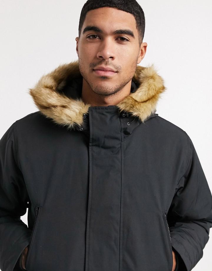 Levi's Woodside Long Utility Hooded Parka Jacket In Jet Black