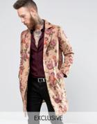 Reclaimed Overcoat In Floral Print - Stone