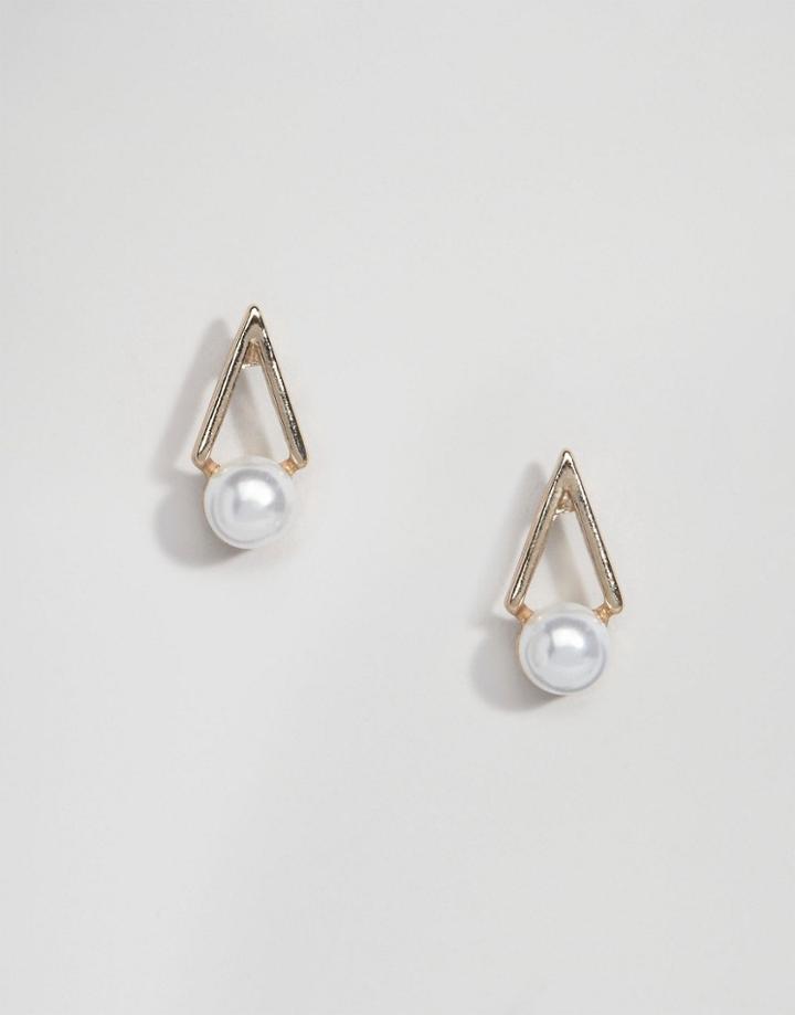Oasis Triangle Pearl Through & Through Earrings - Gold