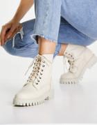 Asra Billie Lace Up Flat Boots With Stich Detail In Beige Leather Drench-white