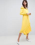 Asos Design Off Shoulder Shirred Cuff Midi Tea Dress - Yellow