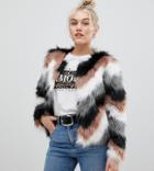 Brave Soul Petite Crissy Faux Fur Wave Coat - Multi