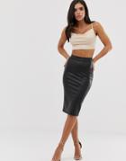 Asos Design Leather Look Midi Skirt - Black