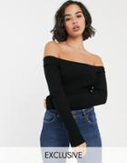 Bershka Off The Shoulder Ribbed Sweater In Black - Black