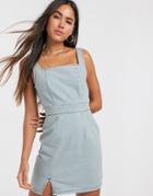 Asos Design Denim Mini Dress In Light Wash Blue