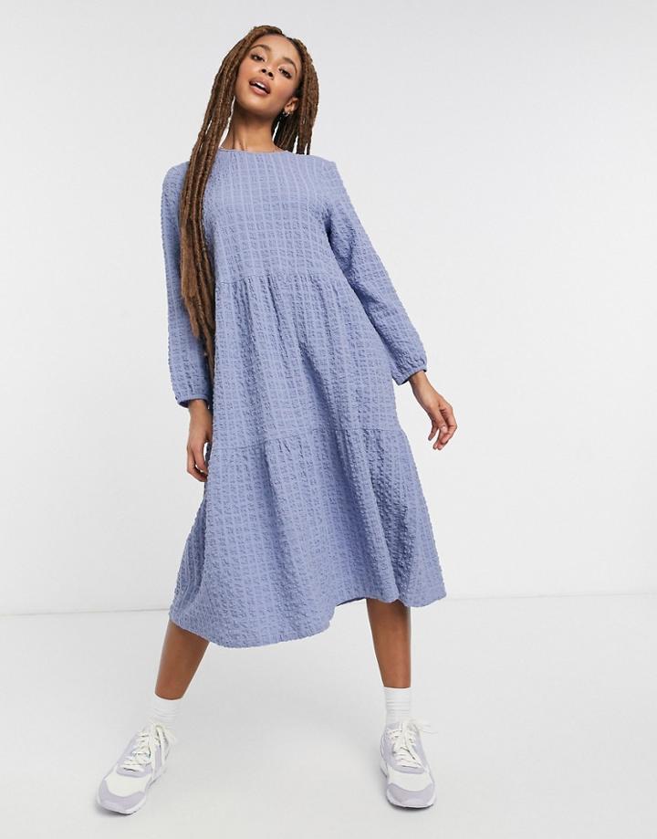 Monki Torkie Organic Cotton Long Sleeve Midi Dress In Blue-blues