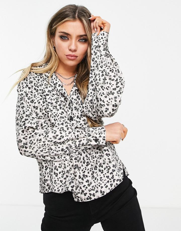Topshop Blurred Animal Print Shirt In Monochrome-black
