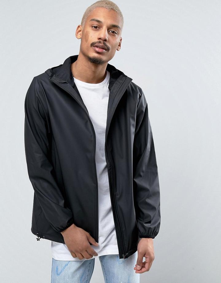 Rains Base Short Hooded Jacket Waterproof Concealed Zips In Black - Black