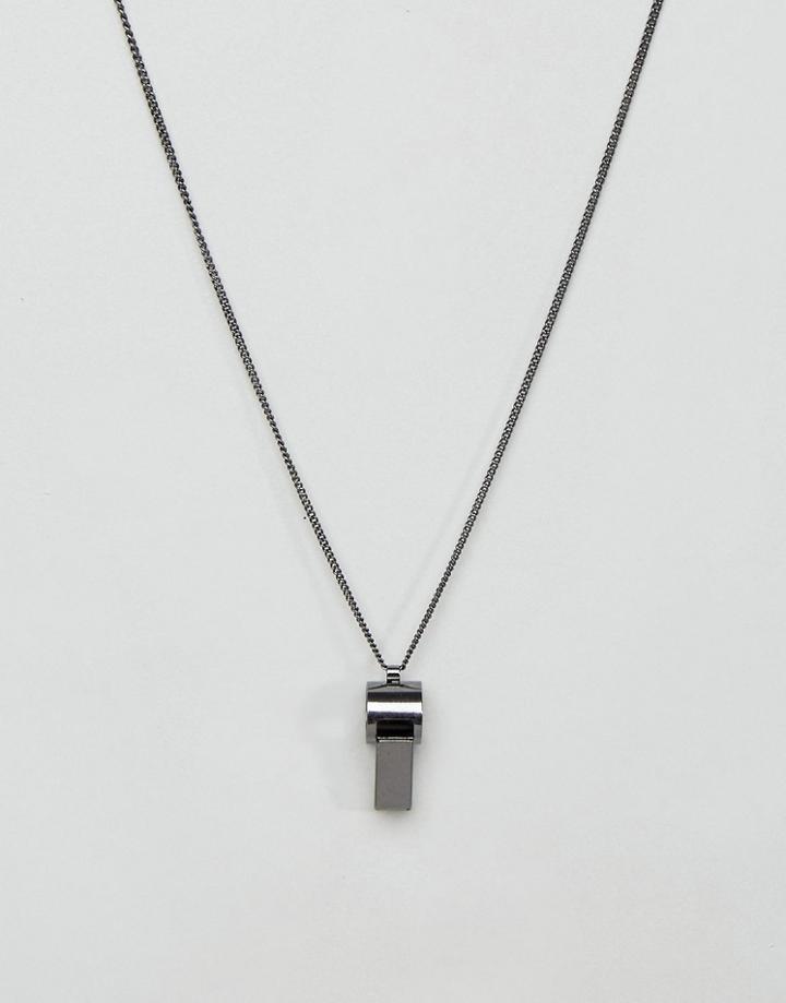 Asos Necklace With Whistle Pendant In Gunmetal - Silver