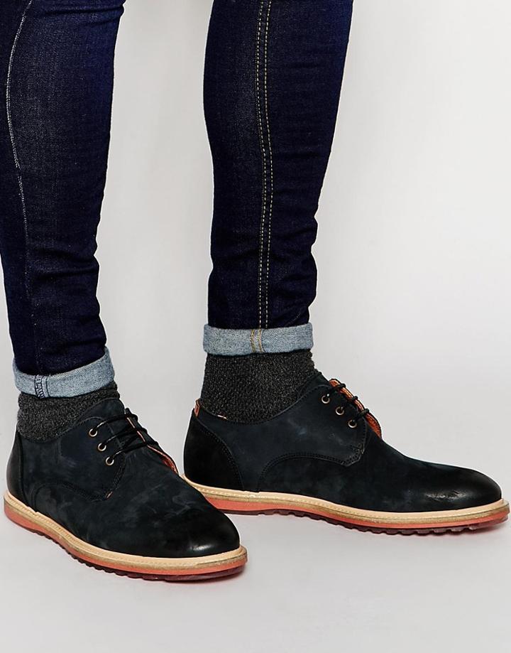 Asos Derby Shoes In Black Nubuck Leather - Black