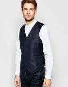 Asos Slim Waistcoat In Navy Wool - Navy