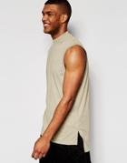 Asos Longline Sleeveless T-shirt With Turtleneck And Stepped Hem In Green - Green