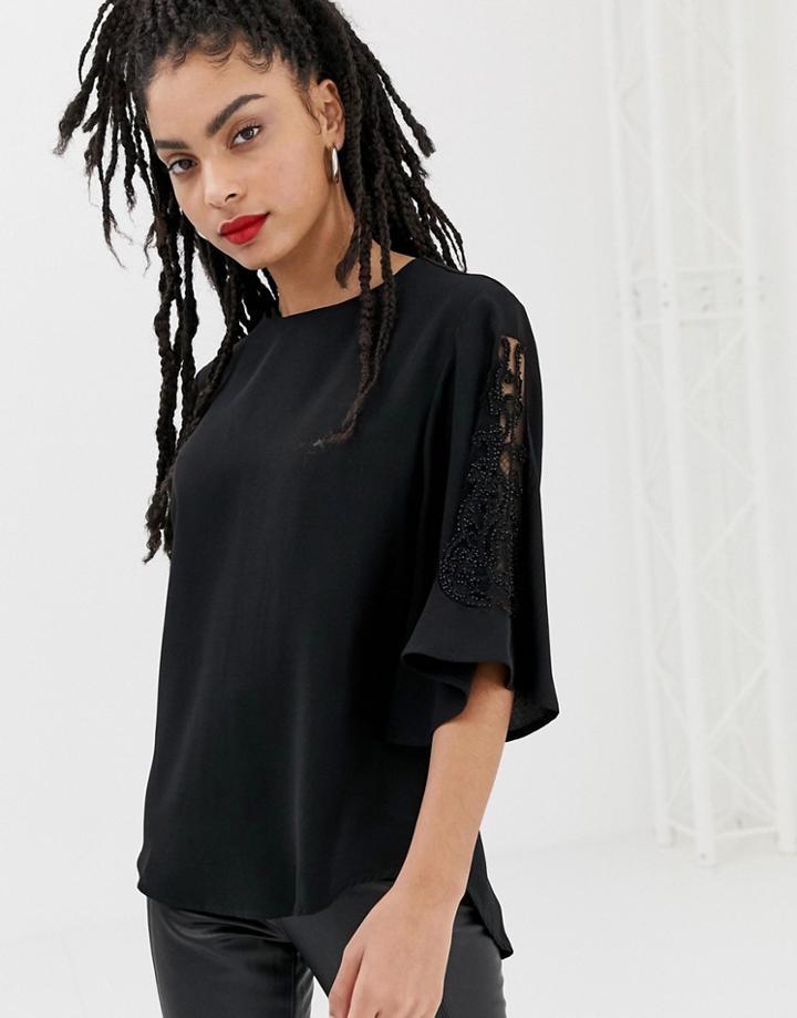 New Look Embellished Sleeve Blouse In Black - Black