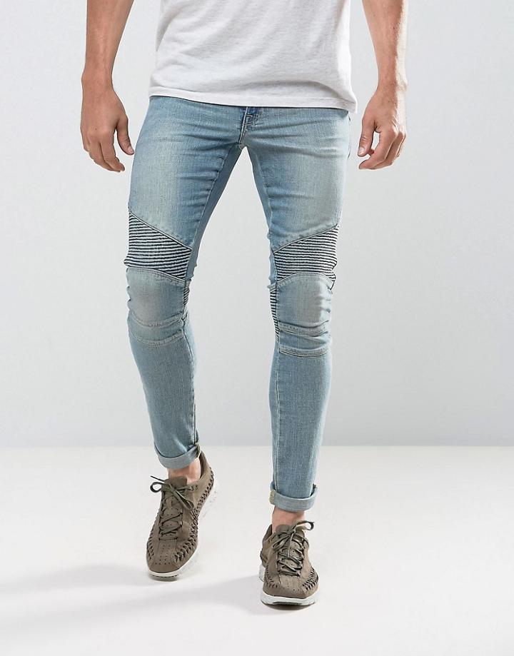 Asos Extreme Super Skinny Jeans In Light Wash Biker - Blue