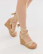 Truffle Collection Tie Ankle Wedges - Beige