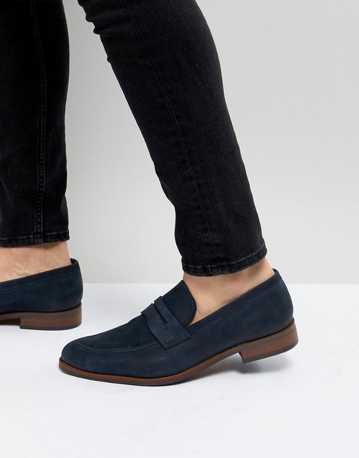 Dune Penny Loafers In Blue Nubuck - Blue