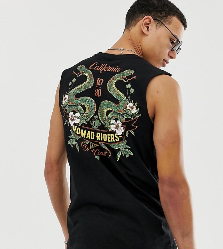 Asos Design Tall Organic Cotton Tank With Dragon Print - Black