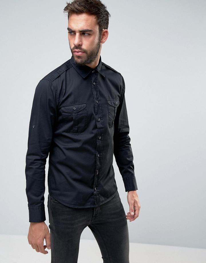 Boss Orange By Hugo Boss Slim Fit Military Shirt - Black