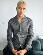 Asos Design Slim Fit Sateen Shirt With Shawl Collar In Charcoal Gray-grey