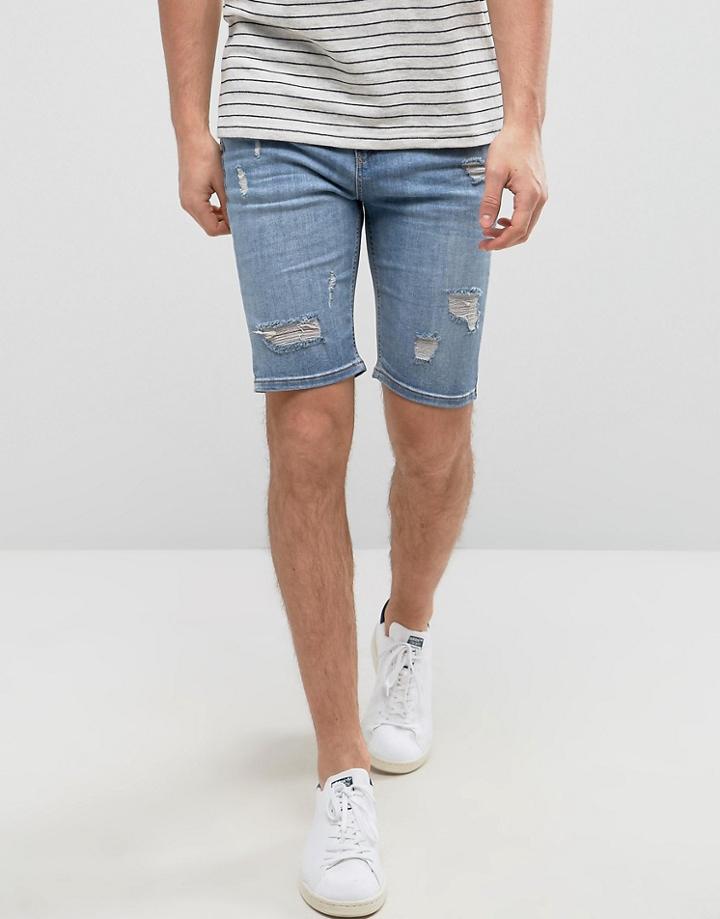 Good For Nothing Super Skinny Denim Shorts In Blue With Distressing - Blue