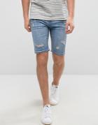 Good For Nothing Super Skinny Denim Shorts In Blue With Distressing - Blue