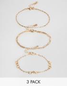 Asos Design Bracelet Pack Of 3 With Cut Link And Twist Chain Detail In Gold - Gold