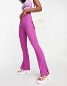 Bershka Split Hem Flared Tailored Pants In Pink
